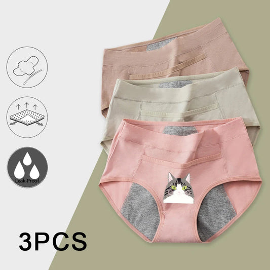 3-Pack Cotton Menstrual Underwear - Leak Proof Period Panties Set