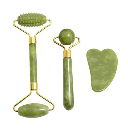Natural Jade Roller & Gua Sha Set - Facial Massage Tool for Balance & Inner Harmony