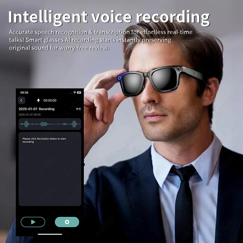 Smart Camera Glasses - AI Voice Assistant & Music