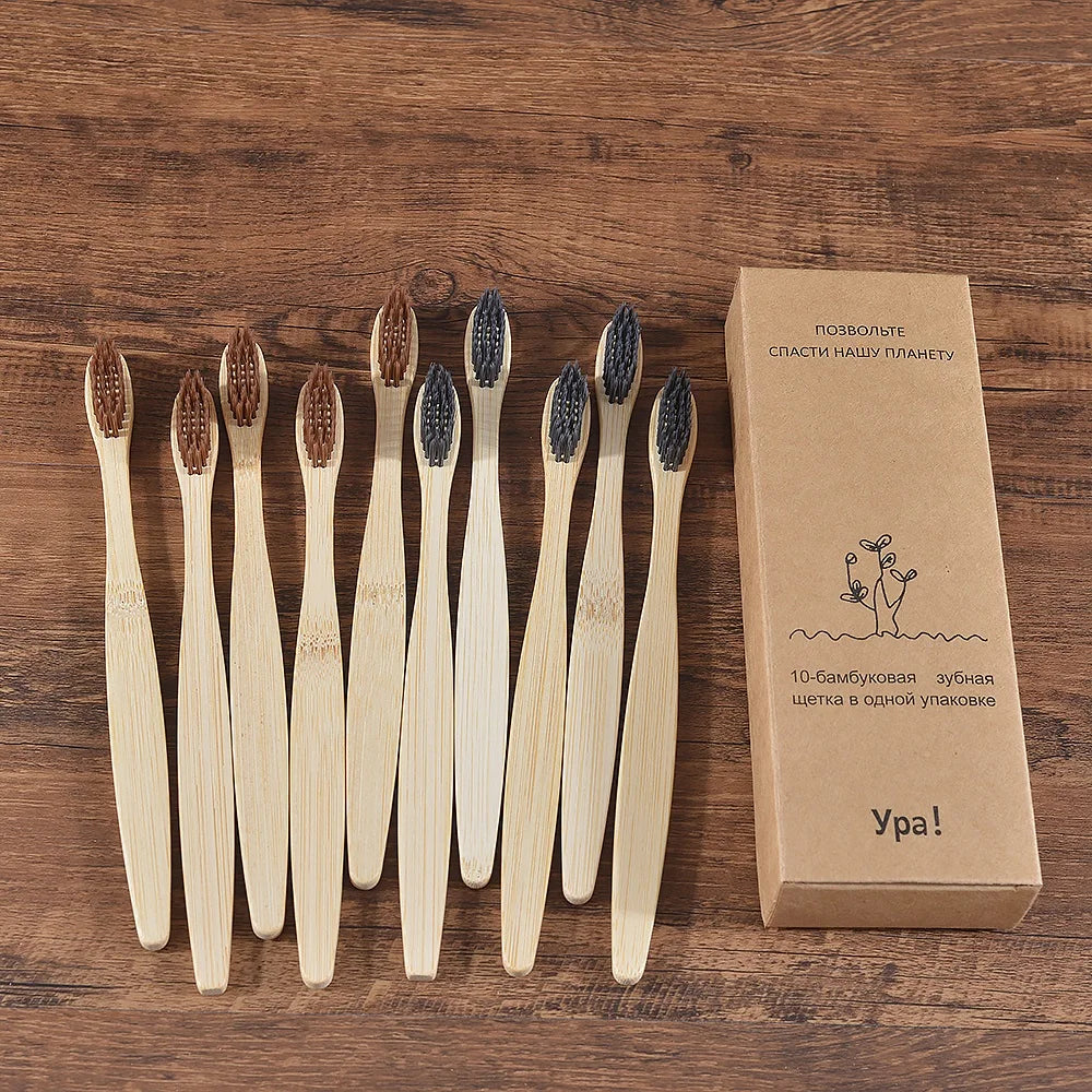 EcoSmile - 10pcs Natural Bamboo Toothbrush Set Colorful