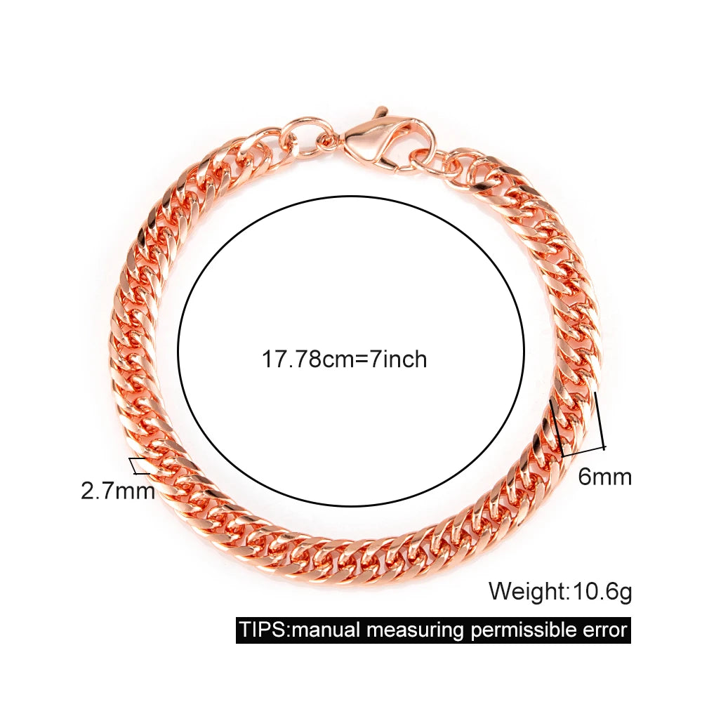 Pure Solid Copper Bracelet & Chain — Cuban Link 6mm | Adjustable 7"–22"