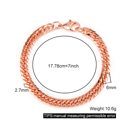 Pure Solid Copper Bracelet & Chain — Cuban Link 6mm | Adjustable 7"–22"