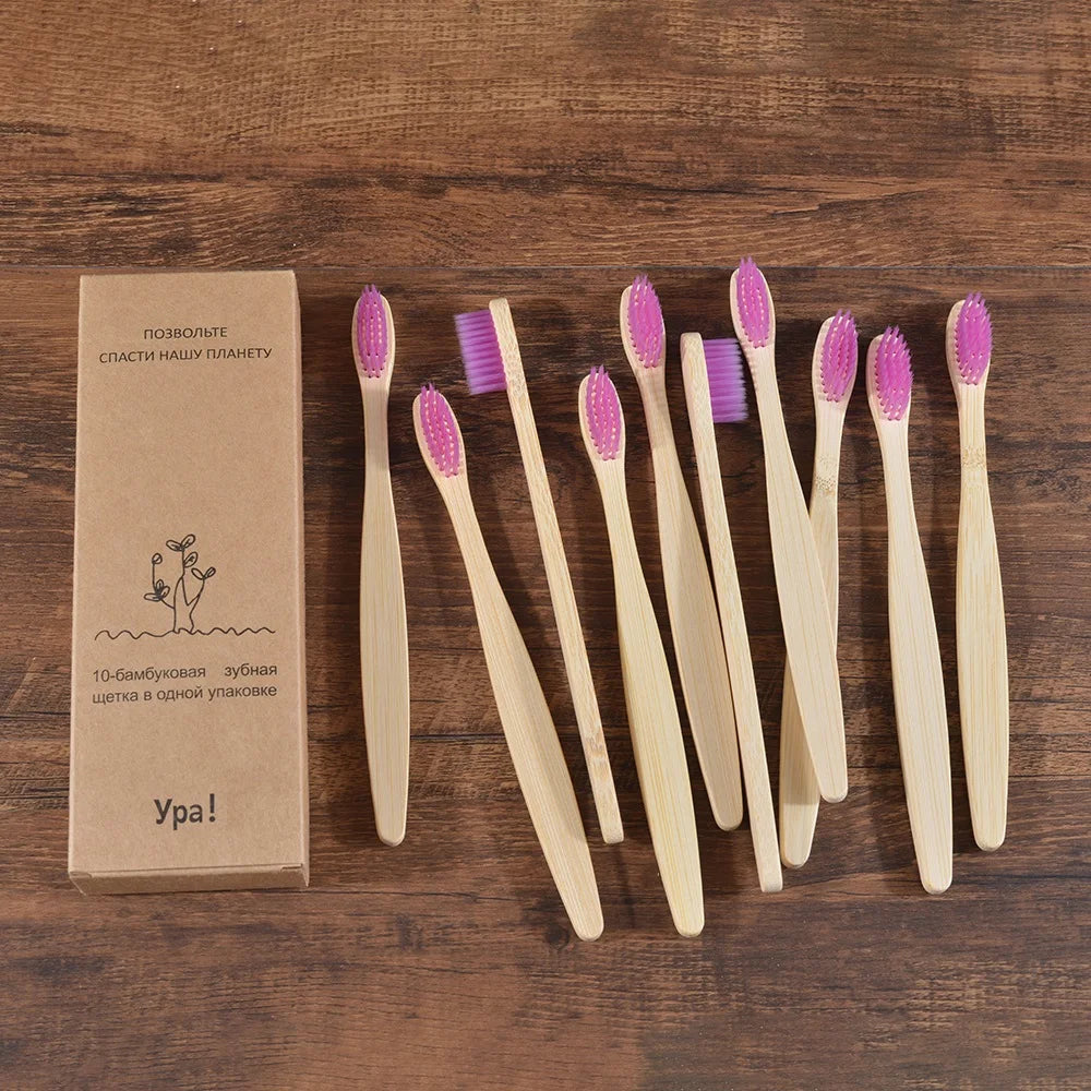 EcoSmile - 10pcs Natural Bamboo Toothbrush Set Colorful