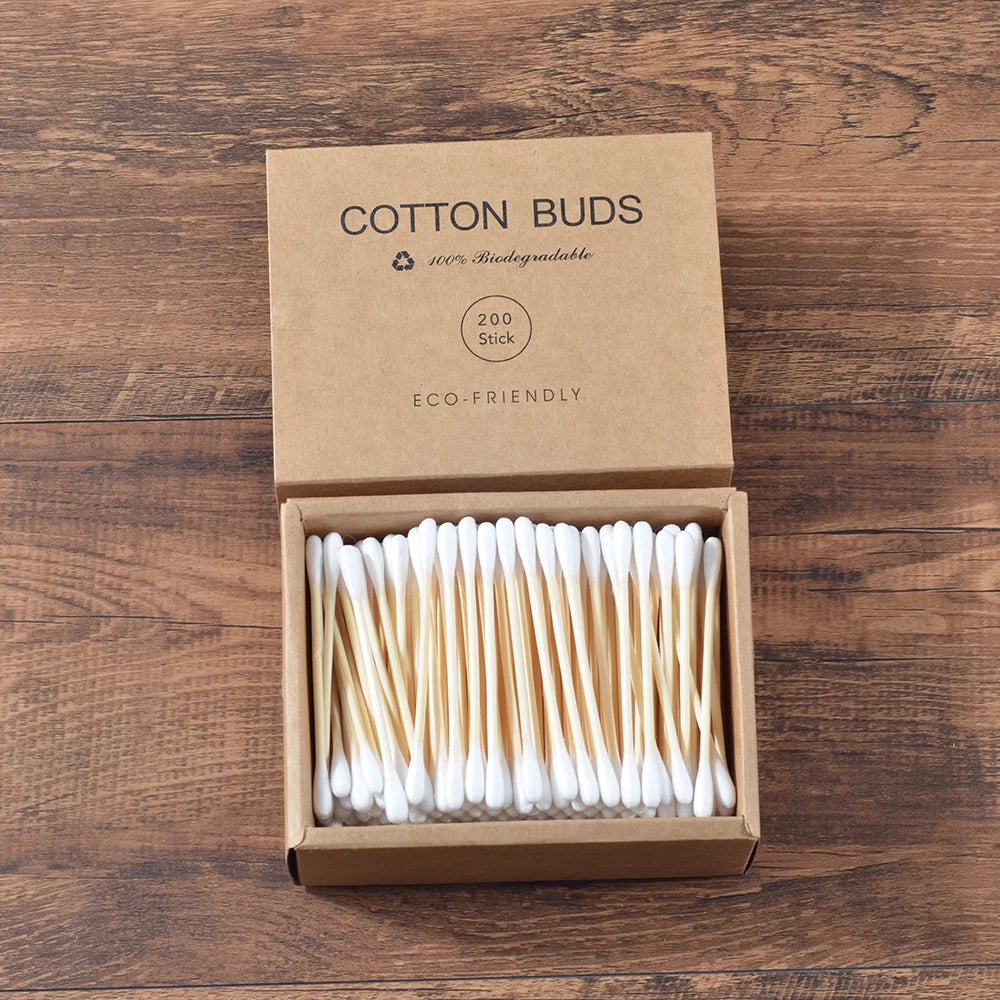 Eco Bamboo Cotton Buds - 200 Pack Double Head Sustainable Plastic-Free