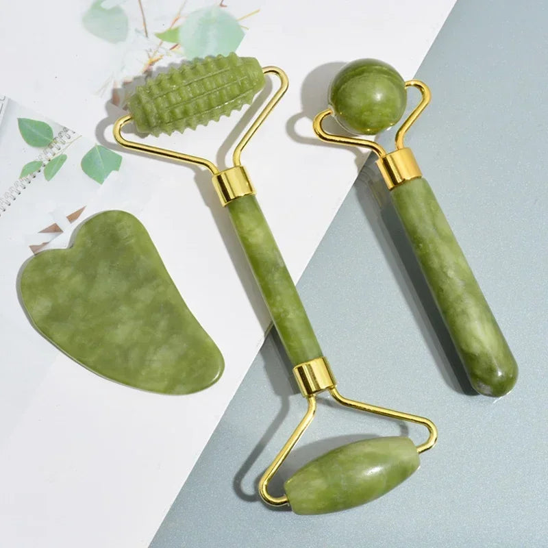 Natural Jade Roller & Gua Sha Set - Facial Massage Tool for Balance & Inner Harmony