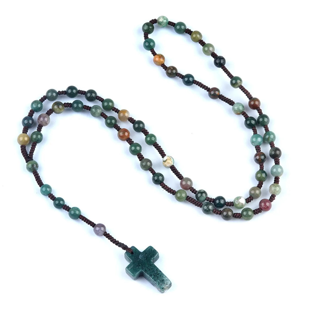 Healing Crystal Cross Pendant - Natural Gemstone Reiki Chakra Necklace for Spiritual Protection