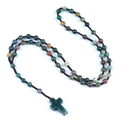 Healing Crystal Cross Pendant - Natural Gemstone Reiki Chakra Necklace for Spiritual Protection