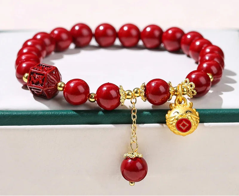 🐉 Natural Cinnabar Pixiu Bracelet - Feng Shui Wealth & Protection Amulet