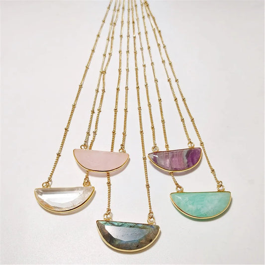 CrystalHeart™ - Natural Crystal Heart Necklace | 5 Healing Stones with Copper Satellite Chain