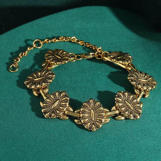 LotusGlow™ - Bohemian Lotus Leaf Bracelet | Handcrafted Gold-Plated Copper with Natural Stone