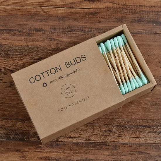 Eco Bamboo Cotton Buds - 200 Pack Double Head Sustainable Plastic-Free