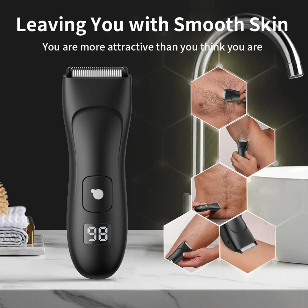 Electric Body Hair Trimmer - Rechargeable Bikini Razor with LED Display for Men & Women