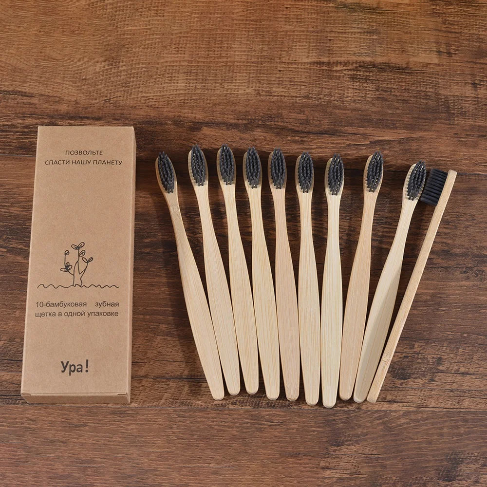 EcoSmile - 10pcs Natural Bamboo Toothbrush Set Colorful