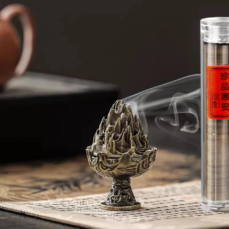 Boshan Incense Burner - Han Dynasty Bronze Pine Cone Design | Sacred Aromatherapy Ritual