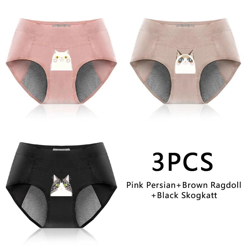 3-Pack Cotton Menstrual Underwear - Leak Proof Period Panties Set