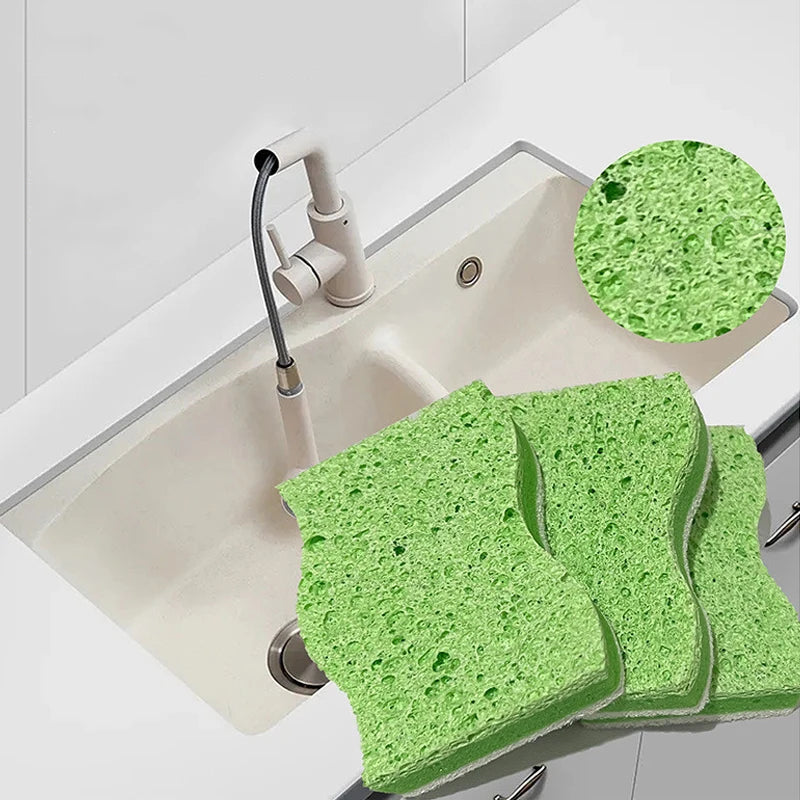 Eco-Friendly Kitchen Sponge - Double-Sided Wood Pulp Cleaning Cloth (5/10 Pack)