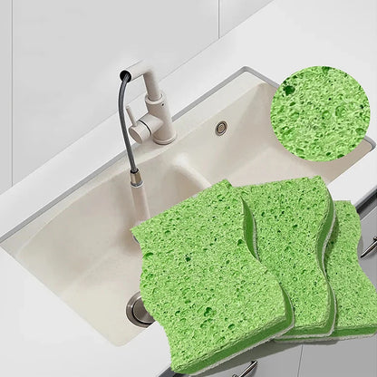 Eco-Friendly Kitchen Sponge - Double-Sided Wood Pulp Cleaning Cloth (5/10 Pack)