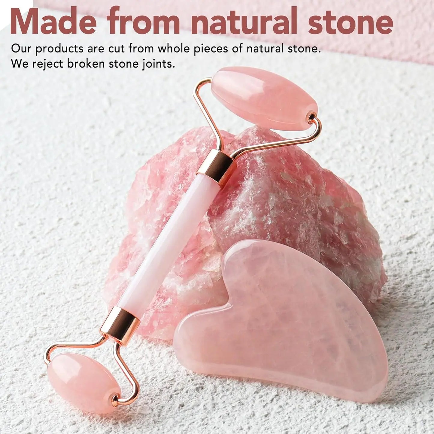 Rose Quartz Face Roller & Gua Sha Set - Natural Facial Massage Tool for Anti-Aging & Self-Love