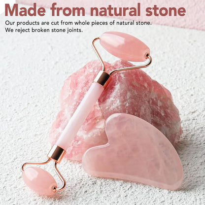 Rose Quartz Face Roller & Gua Sha Set - Natural Facial Massage Tool for Anti-Aging & Self-Love