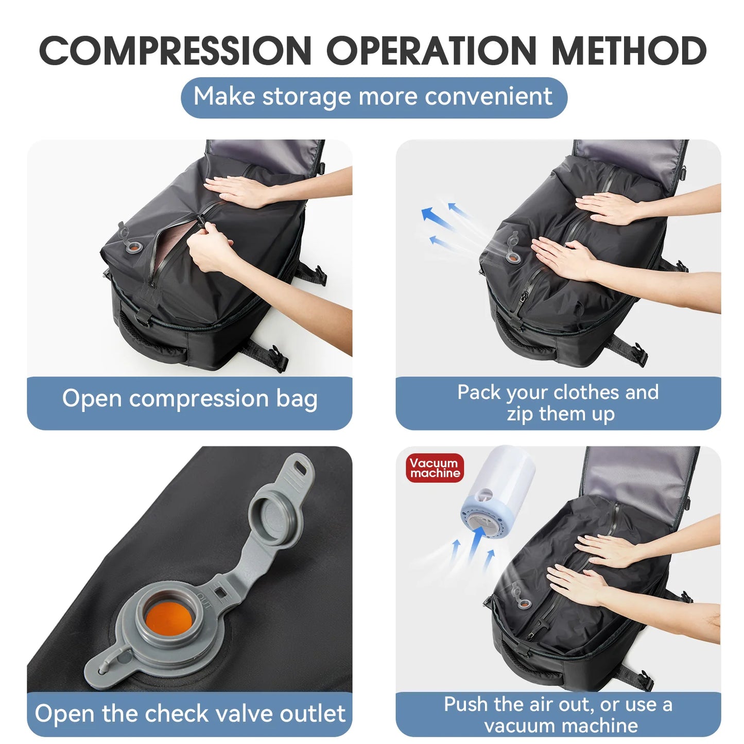 Luxury Compression Travel Backpack – Premium Design + Pump Included