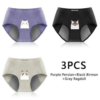 3-Pack Cotton Menstrual Underwear - Leak Proof Period Panties Set