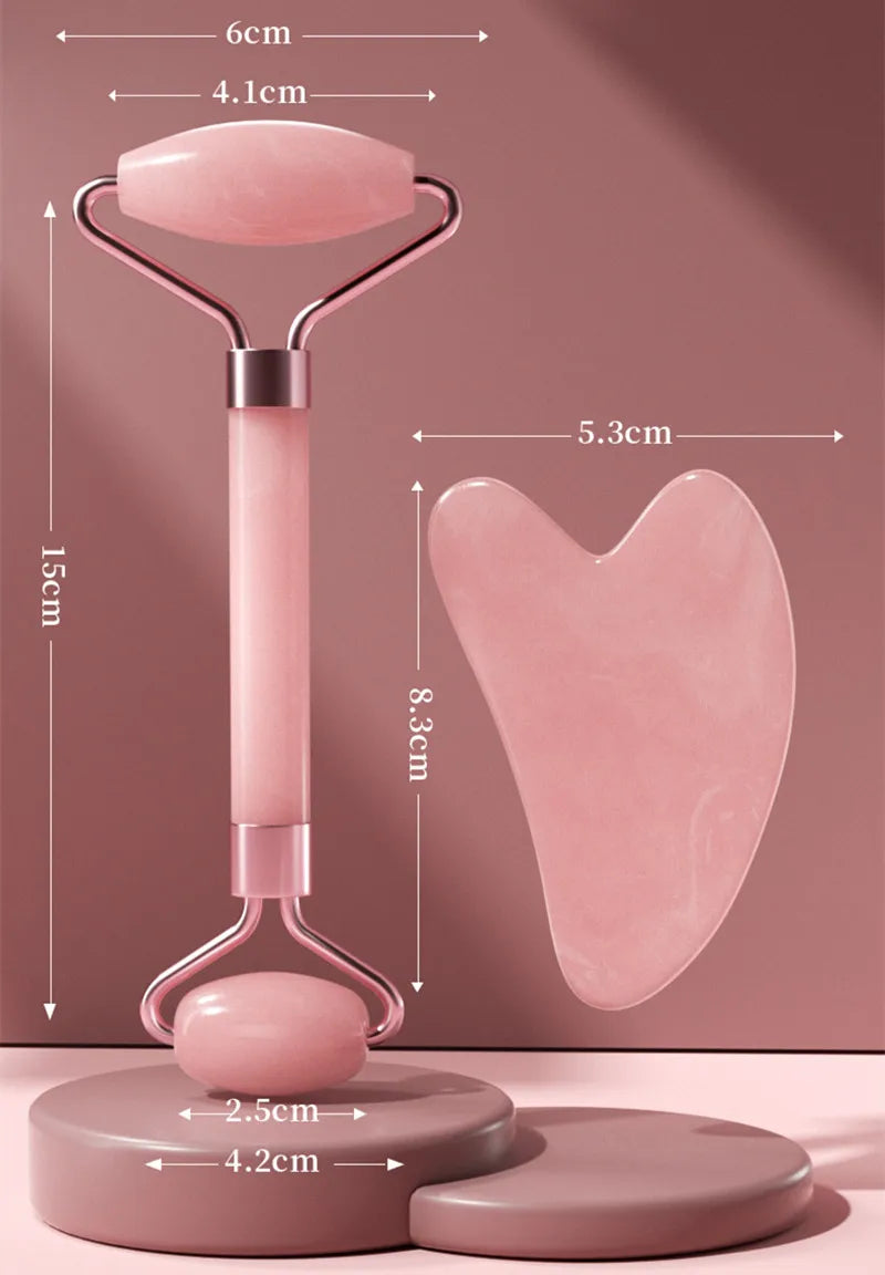 Rose Quartz Face Roller & Gua Sha Set - Natural Facial Massage Tool for Anti-Aging & Self-Love