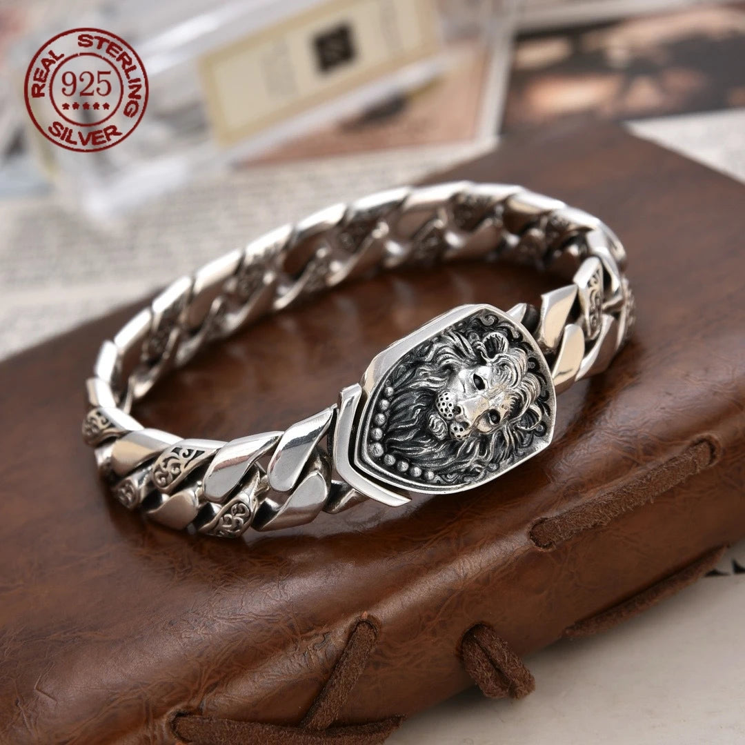 925 Sterling Silver Vintage Cuban Link Bracelet | Classic & Lion