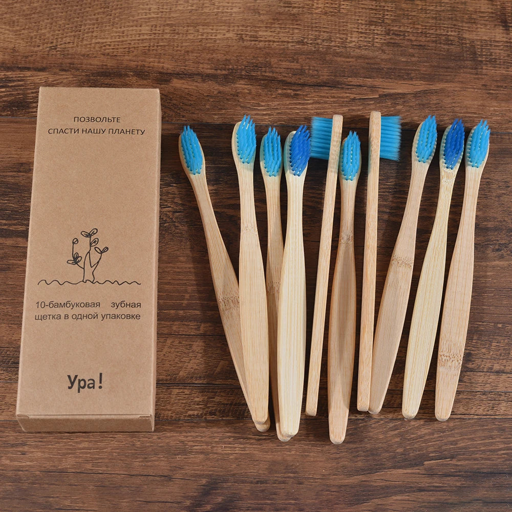 EcoSmile - 10pcs Natural Bamboo Toothbrush Set Colorful
