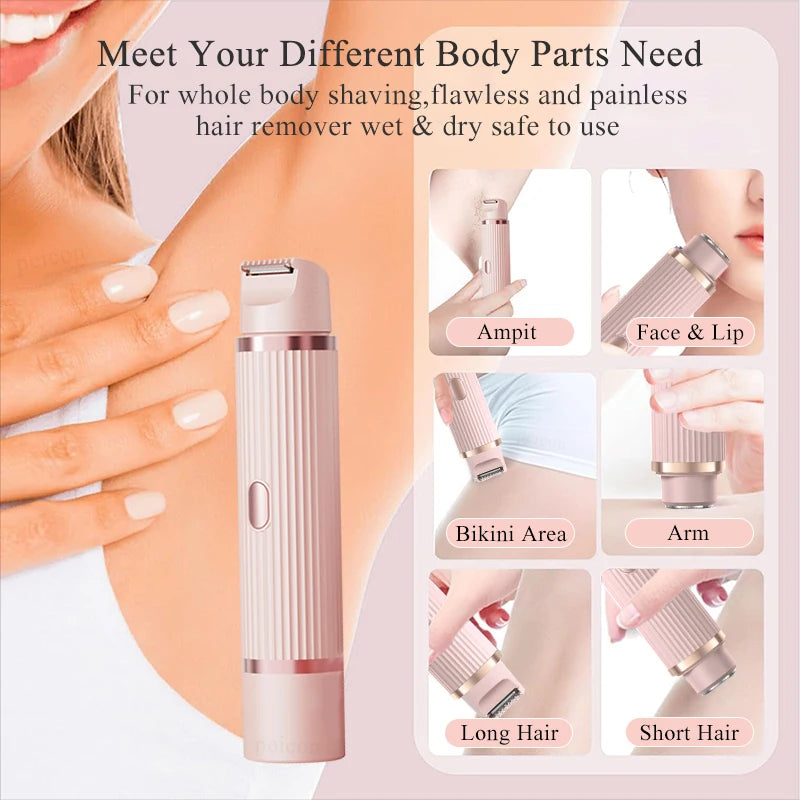 Painless Electric Bikini Trimmer & Facial Hair Remover - Portable Rechargeable Epilator for Women