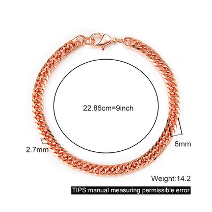 Pure Solid Copper Bracelet & Chain — Cuban Link 6mm | Adjustable 7"–22"