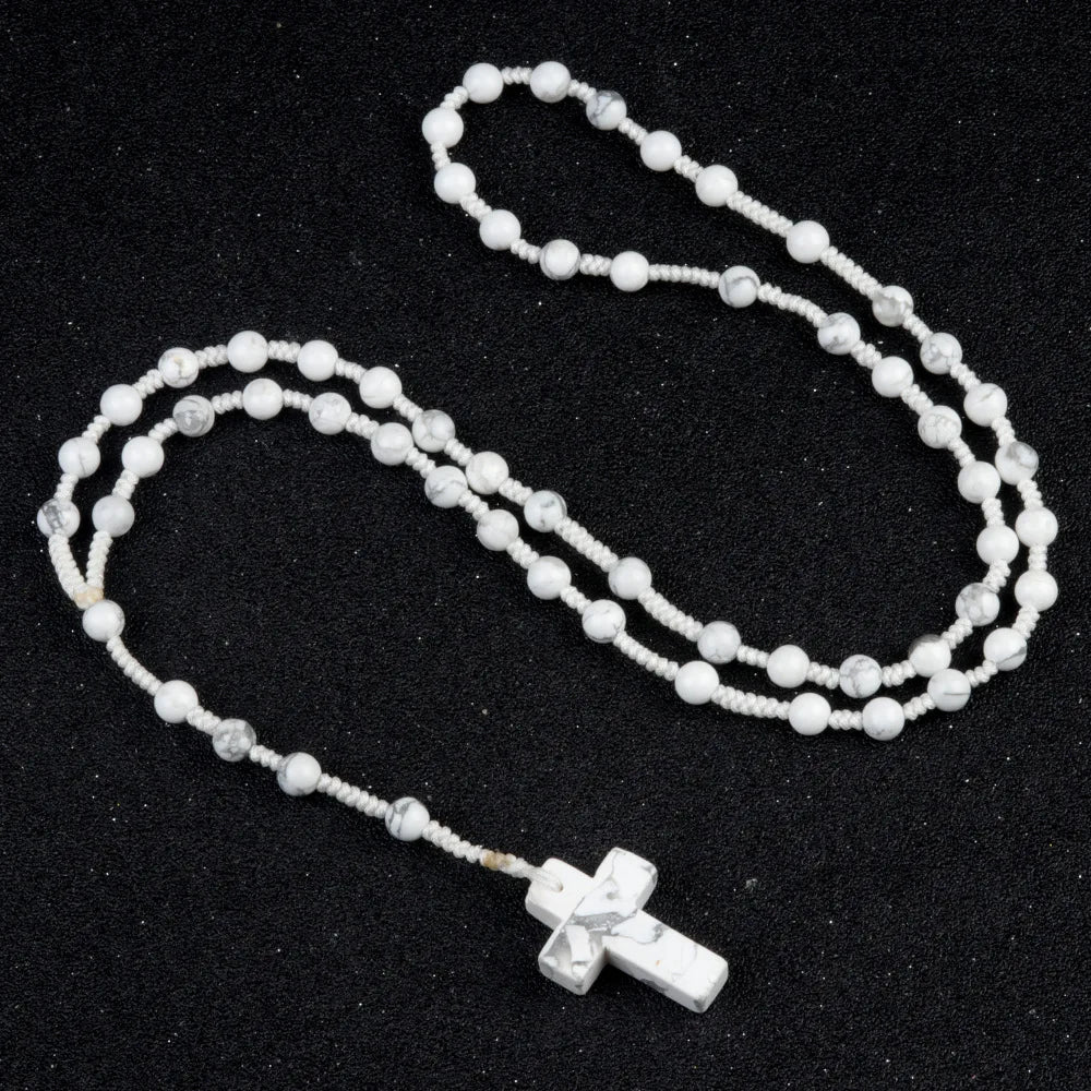 Healing Crystal Cross Pendant - Natural Gemstone Reiki Chakra Necklace for Spiritual Protection