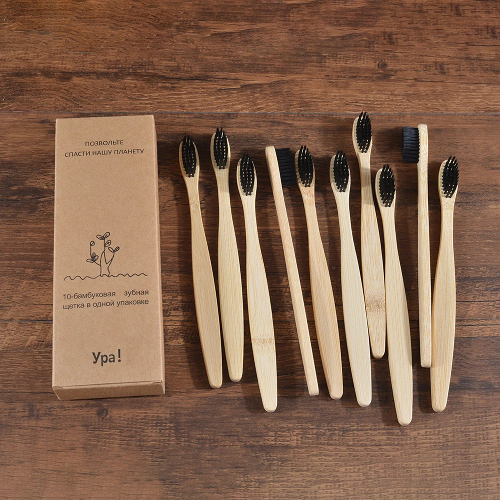 EcoSmile - 10pcs Natural Bamboo Toothbrush Set Colorful