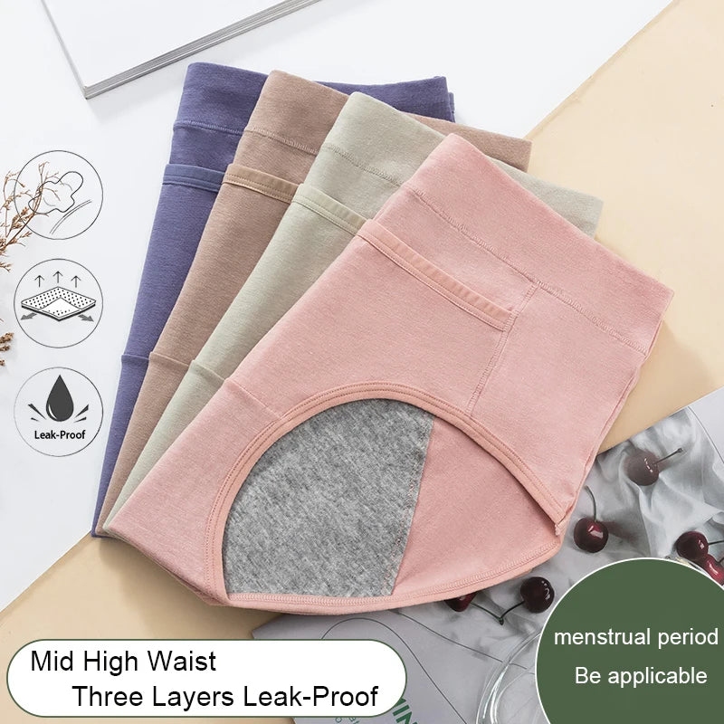 3-Pack Cotton Menstrual Underwear - Leak Proof Period Panties Set