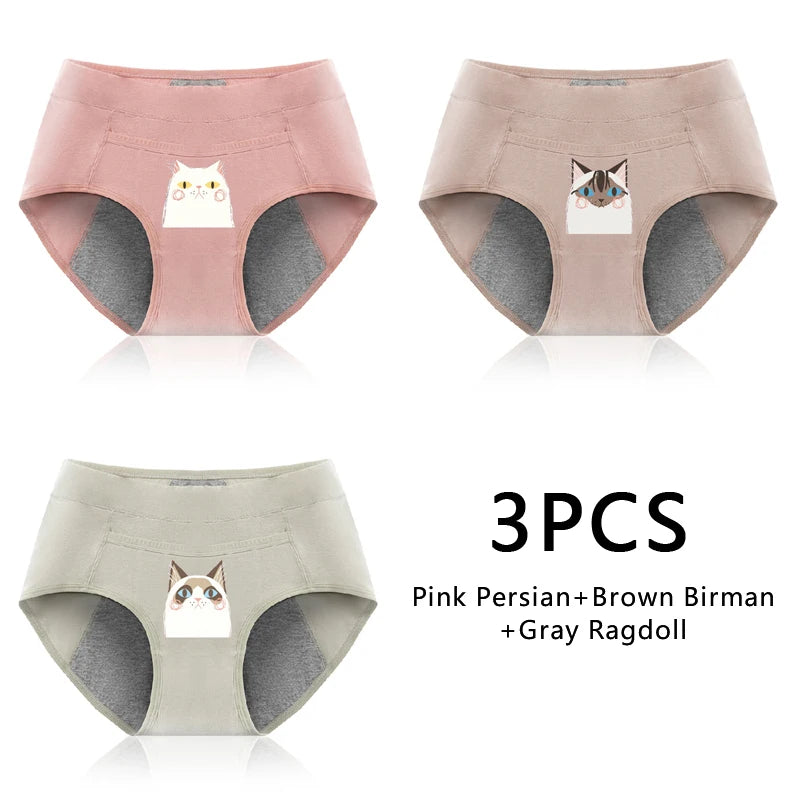 3-Pack Cotton Menstrual Underwear - Leak Proof Period Panties Set