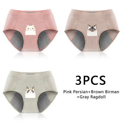 3-Pack Cotton Menstrual Underwear - Leak Proof Period Panties Set