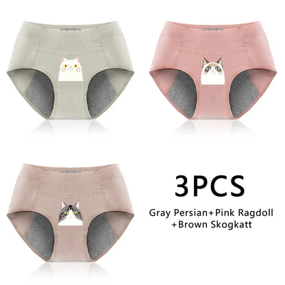 3-Pack Cotton Menstrual Underwear - Leak Proof Period Panties Set