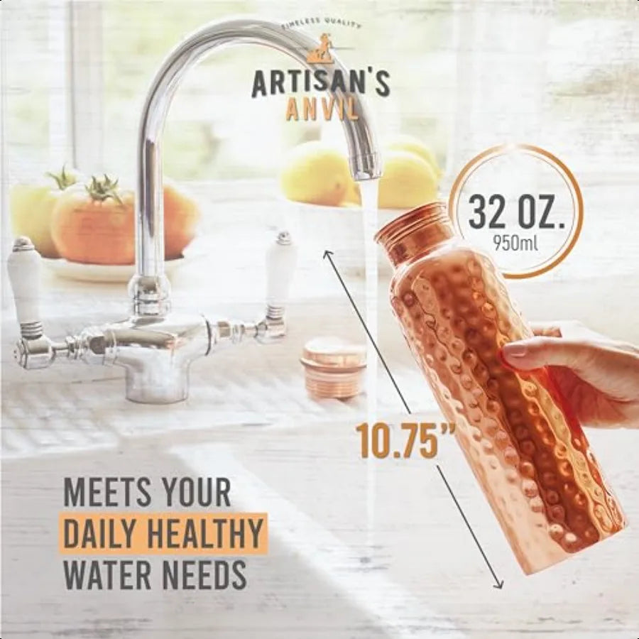 TamraJal™ Pure Copper Water Bottle | Authentic 100% Copper Ayurvedic Vessel - 32oz Premium Edition