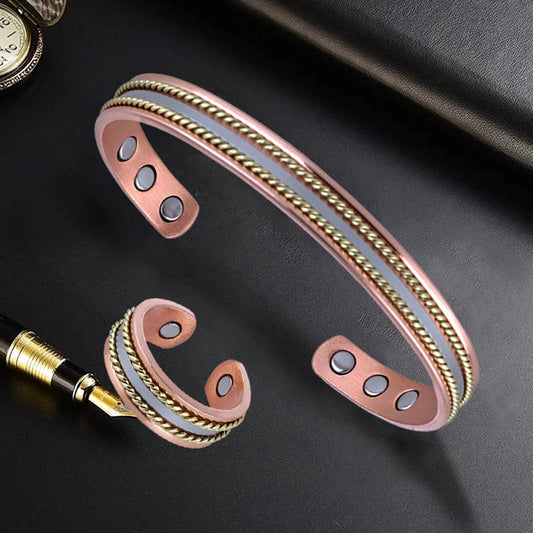 Vintage Copper Magnetic Bracelet & Ring Set | Gaia Waves
