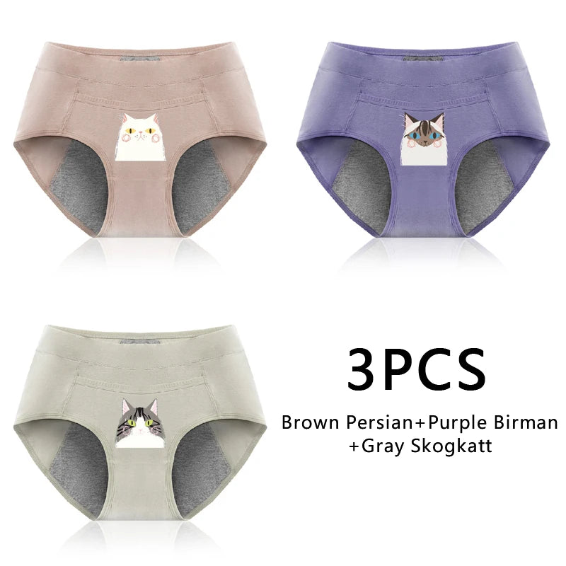 3-Pack Cotton Menstrual Underwear - Leak Proof Period Panties Set