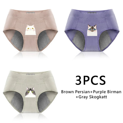 3-Pack Cotton Menstrual Underwear - Leak Proof Period Panties Set