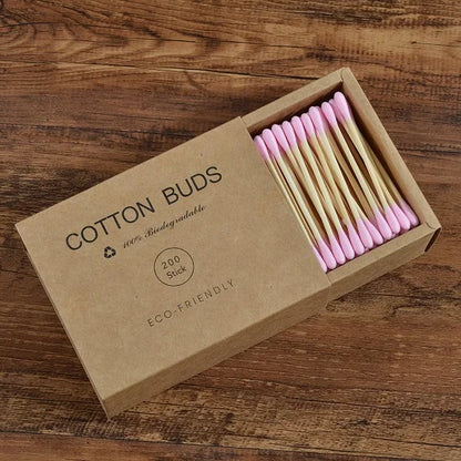 Eco Bamboo Cotton Buds - 200 Pack Double Head Sustainable Plastic-Free
