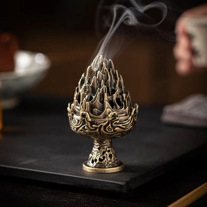 Boshan Incense Burner - Han Dynasty Bronze Pine Cone Design | Sacred Aromatherapy Ritual