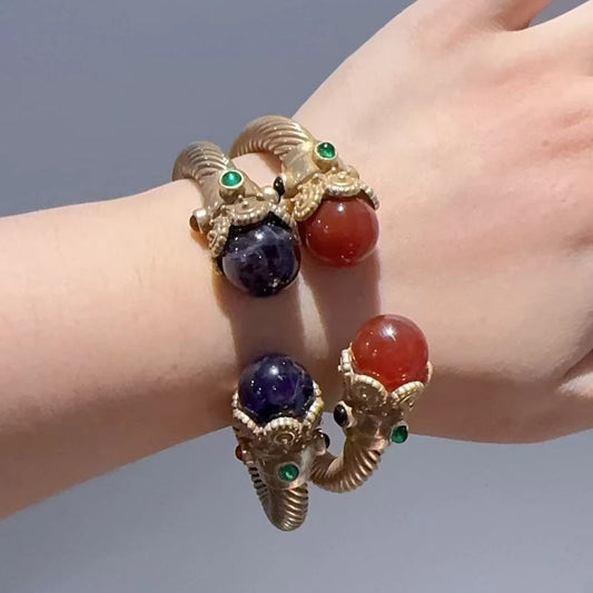 Vintage Indian Cuff Bracelet - Colorful Gemstone Statement Jewelry | Antique Gold Finish