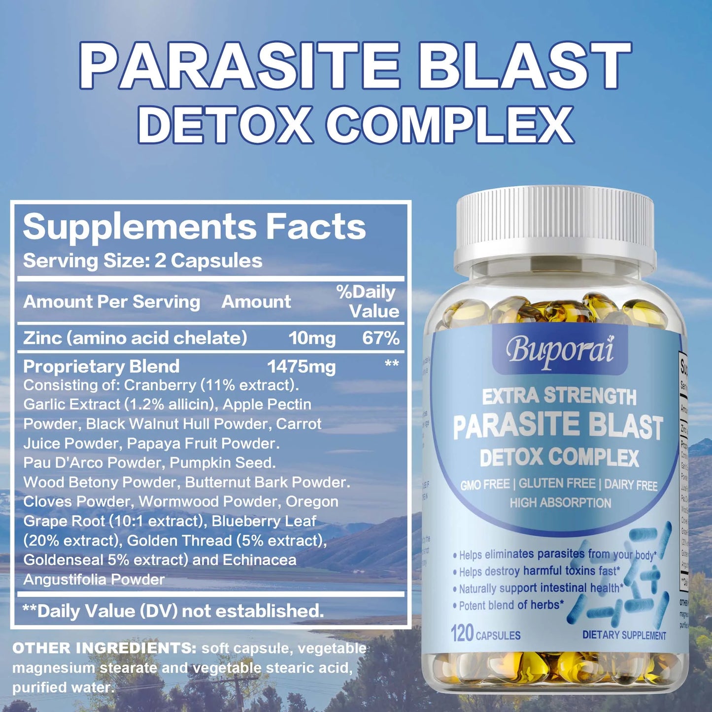 Parasite Blast Detox Complex - Natural Digestive Wellness Support by Gaia Waves - 120 Capsules