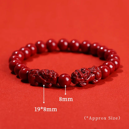 🐉 Natural Cinnabar Pixiu Bracelet - Feng Shui Wealth & Protection Amulet