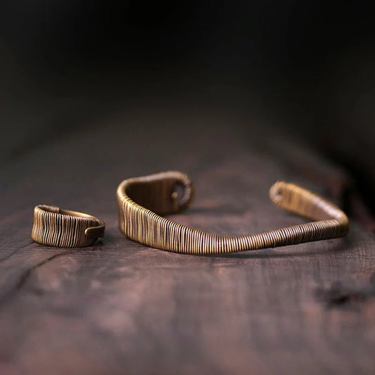 Handmade Copper Wire Jewelry Set - Adjustable Ring & Bracelet | Vintage Punk Style
