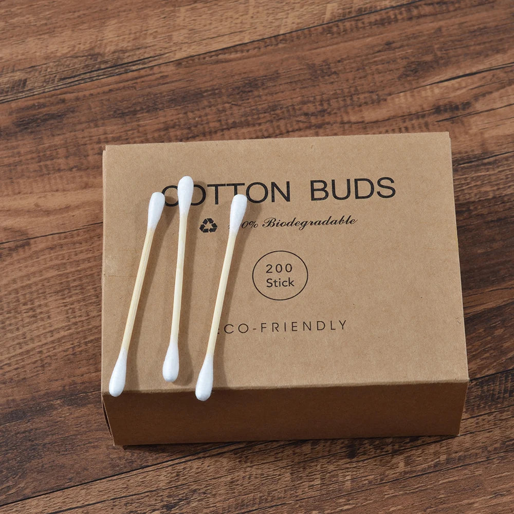 Eco Bamboo Cotton Buds - 200 Pack Double Head Sustainable Plastic-Free