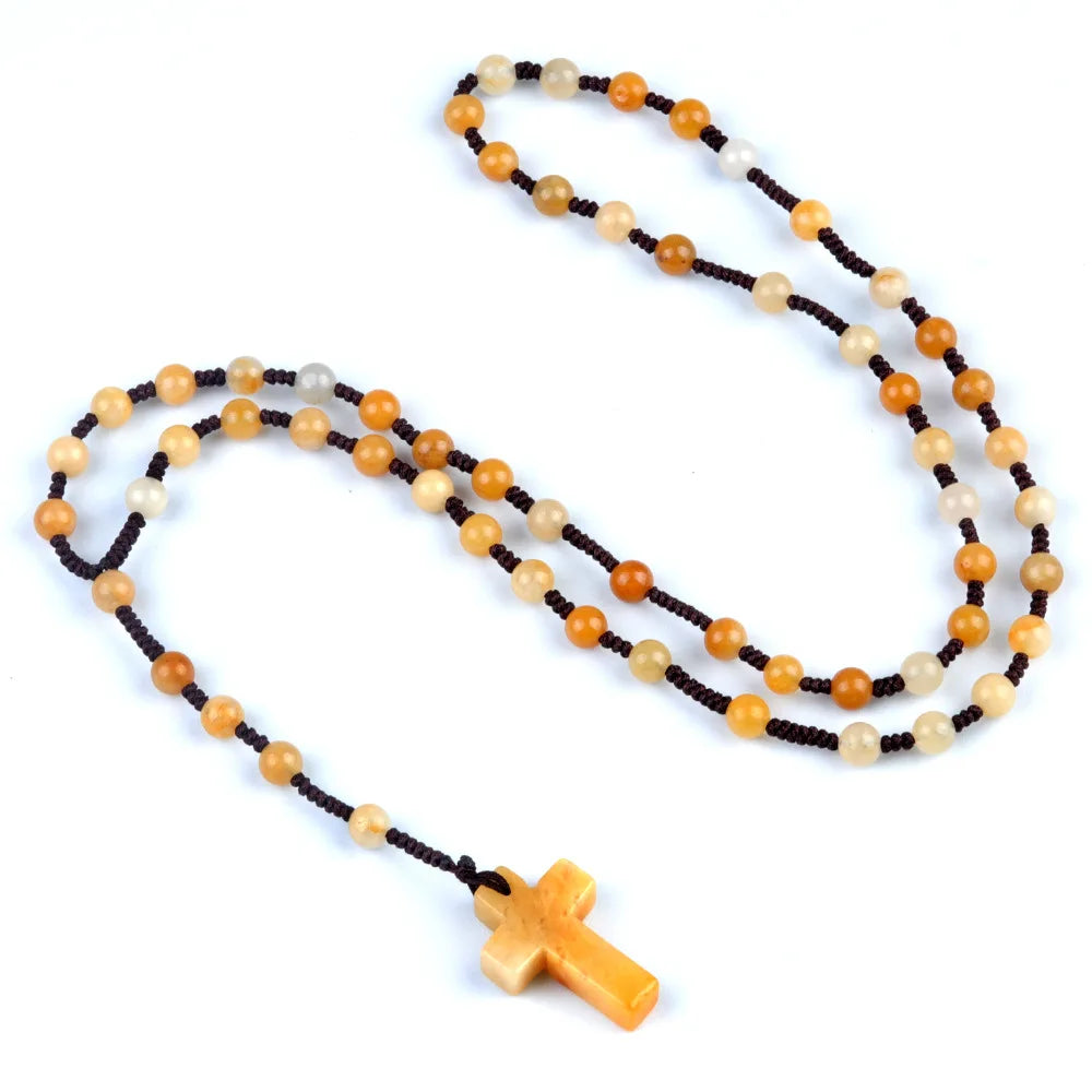 Healing Crystal Cross Pendant - Natural Gemstone Reiki Chakra Necklace for Spiritual Protection