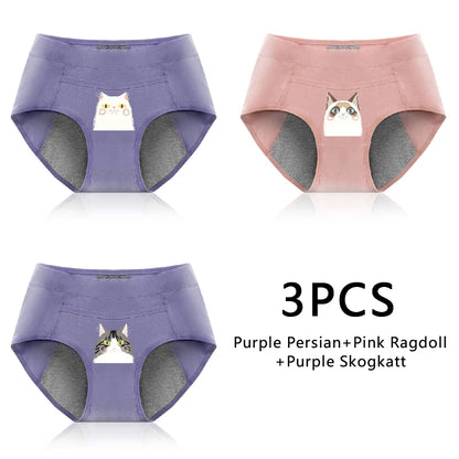 3-Pack Cotton Menstrual Underwear - Leak Proof Period Panties Set