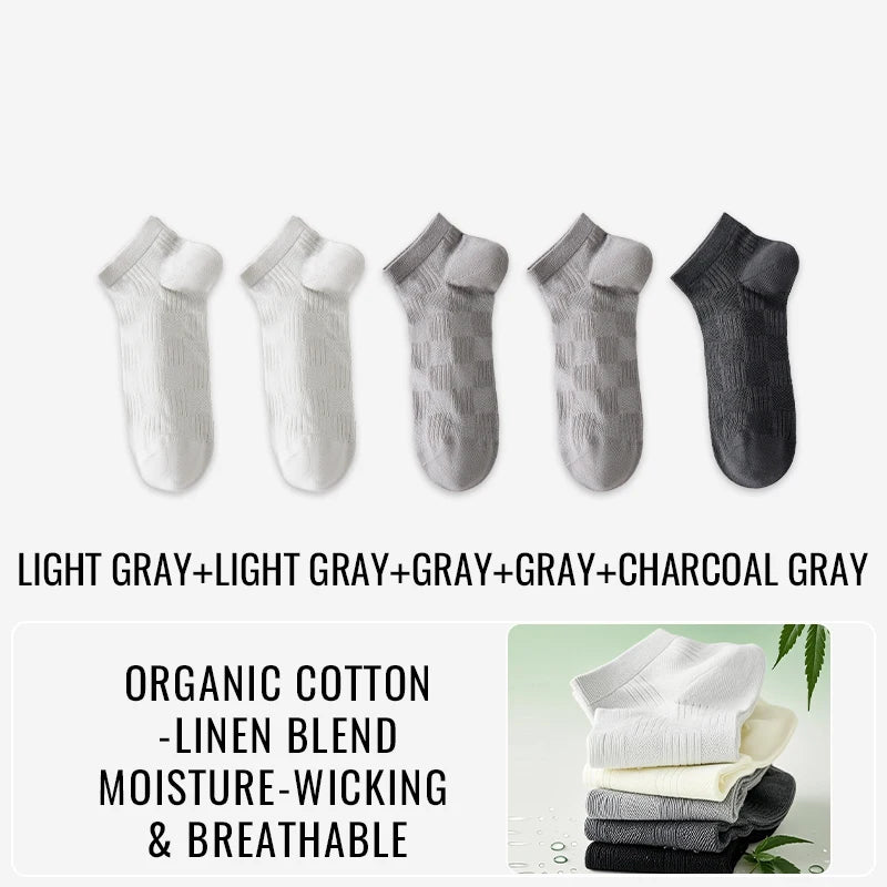 Premium Hemp Cotton Socks - Antibacterial Moisture-Wicking Athletic Socks - 5 pairs